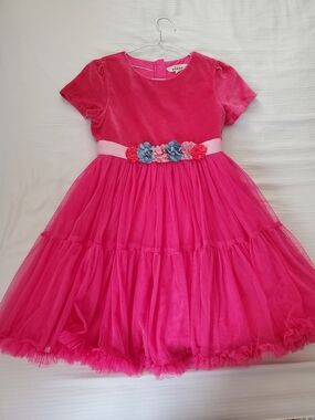 Girls' Bright Pink Floral Belt Party Dress